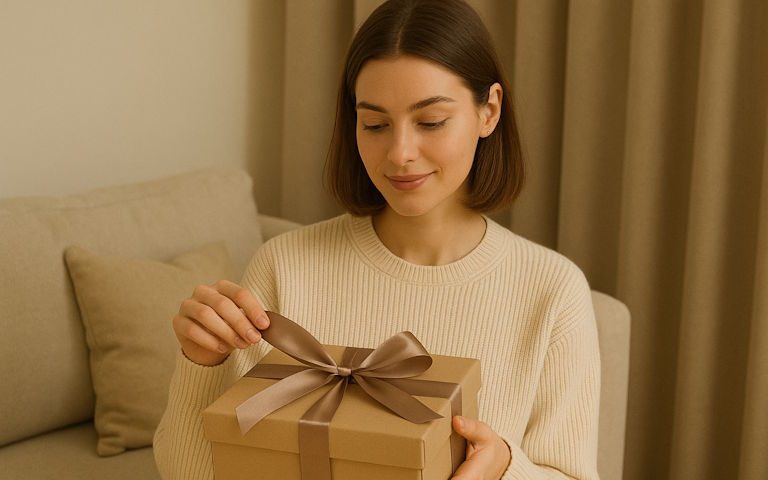 Geschenk an sich selbst - attraktive Frau bei Abendroutine